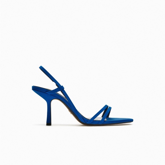 Zara STRAPPY HEELED SANDALS. Blue. Size 6.5. New with Tags. - Picture 2 of 8